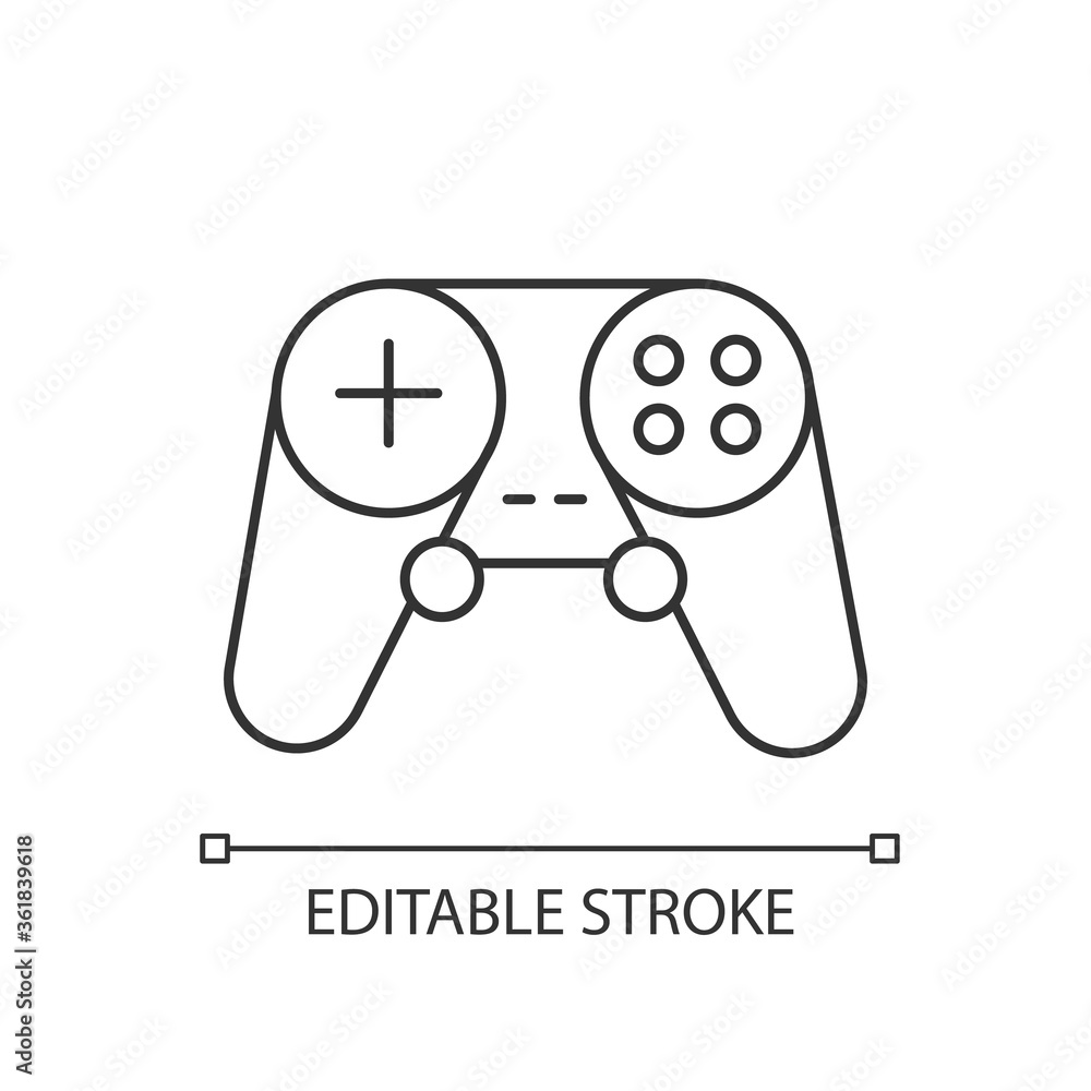 Poster gamepad linear icon. video game controller. portable console device. joystick for play station. thin