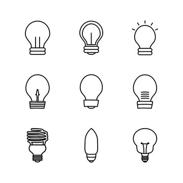 cfl bulb light and lightbulbs icon set, line style