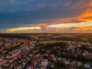 Pfaffenhofen Ilm City view from Top during Summer time before Thunder storm