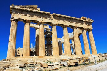 Fototapeta premium Greece, Athens, June 18 2020 - View of Parthenon temple at the archaeological site of Acropolis hill.