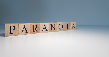 Text of paranoia from wooden cubes. psychological terms and health problems.