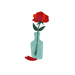 Glass vase with rose. Isolated Vector illustration. Funny colored typography poster, apparel print design. Scandinavian nordic design for bar or interior or cover or textile or background.