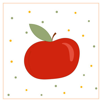 Card from a series of vector cards with autumn vegetables and fruits. Ripe red apple.