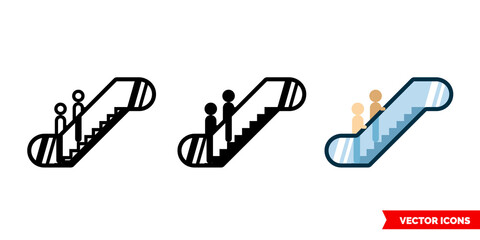Escalator icon of 3 types. Isolated vector sign symbol.