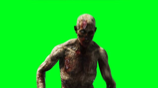 Zombie animation. Phisical motion blur. Realistic green screen 4k animation. Green screen