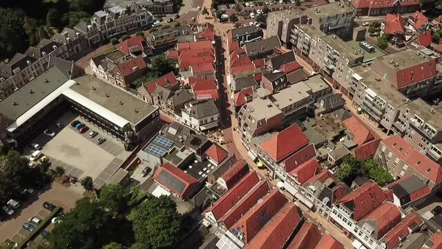 Aerial view of Steenwijk, the Netherlands, flying over the city centre.