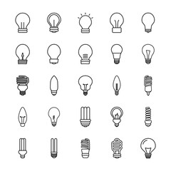 flame bulb light and bulb lights icon, line style