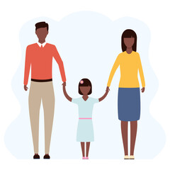 Young african family standing together vector stock illustration isolated on white background. American mother, father and daughter