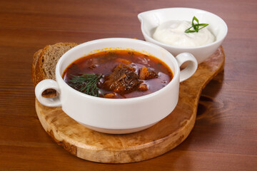 Traditional Russian borsch with meat