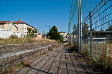 Terraces of an abandoned stadium