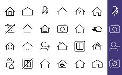 Simple set of color editable house icon templates. Contains such icons, home calendar, coffee shop and other vector signs isolated on a white background for graphic and web design