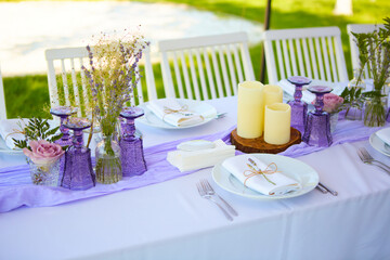 Table set for wedding or another catered event dinner.