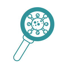 Obraz premium covid 19 coronavirus, virus pathogen magnifier analysis, prevention outbreak disease pandemic line design icon