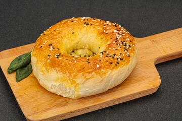 Hot tasty Uzbek flatbread for snack