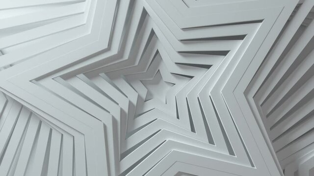Abstract star pattern with offset effect and smooth white color. Animation of white blank stars. Abstract background for business presentation. Seamless loop 4k 3D render