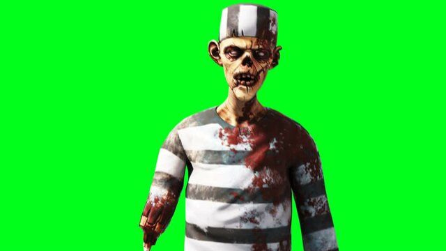 Zombie animation. Phisical motion blur. Realistic green screen 4k animation. Green screen