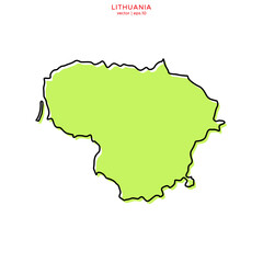 Green Map of Lithuania with Black Outline Vector Design Template. Editable Stroke