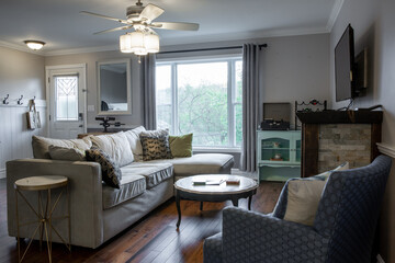 sectional sofa and coffee table in modern country home