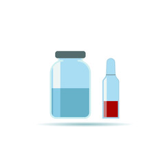 Glass Medical Vials With Drug Solution. Set of transparent glass ampoules, vector illustration Vaccine (medicine) for virus flat icon vector. bottle with vaccine, virus antidote.. eps 10