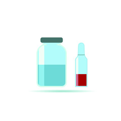 Glass Medical Vials With Drug Solution. Set of transparent glass ampoules, vector illustration Vaccine (medicine) for virus flat icon vector. bottle with vaccine, virus antidote.. eps 10