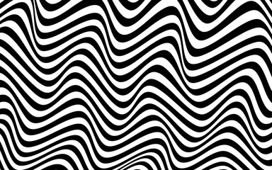 Black wavy lines on white background. Ripple pattern backdrop. Vector illustration of simple wave stripes. Abstract optical art. Template for design.