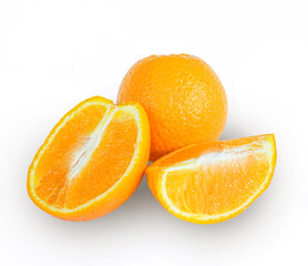 Fresh orange fruit on a white background. Orange slices on a white background. Sliced ​​Orange. The fruit