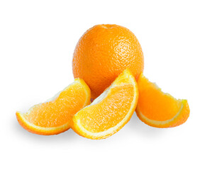 Fresh orange fruit on a white background. Orange slices on a white background. Sliced ​​Orange. The fruit