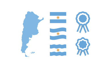 Argentina map, flag and cockade ribbons. National argentinian symbols set. Vector illustration designs for independence day celebration.