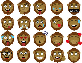 Vector illustration of a lion's face expressions cartoon