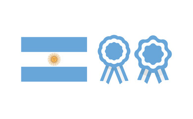Argentinian cockade ribbon and flag. National symbols of Argentina country. - obrazy, fototapety, plakaty