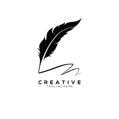 feather pen logo silhouette vector design template