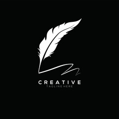 feather pen logo white vector design template