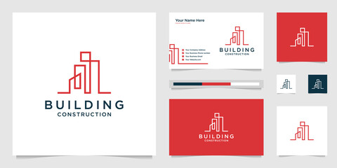 building design logos with lines. construction, apartment and architect. premium logo design and business cards.