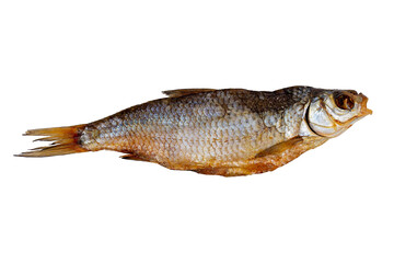 Dried roach isolated on a white background. Dried fish, preservation and preservation.