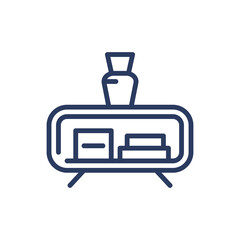 Cupboard thin line icon. Buffet sideboard, vase isolated outline sign. Home interior, furniture, storage concept. Vector illustration symbol element for web design and apps