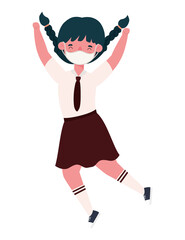 Girl kid with uniform medical mask jumping design, Back to school and social distancing theme Vector illustration