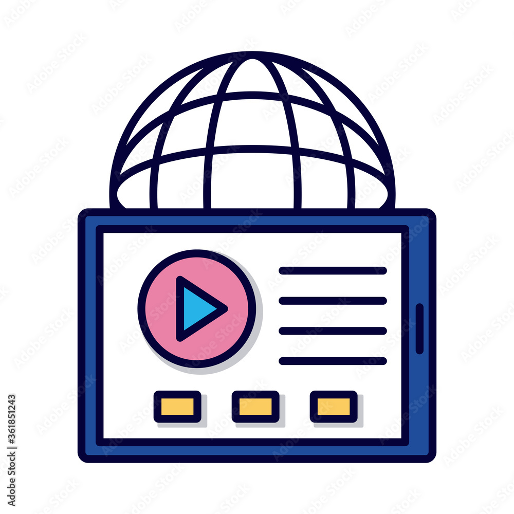 Poster sphere browser with tablet line and fill style icon