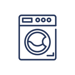 Washing machine thin line icon. Laundry, service, laundromat isolated outline sign. Home appliance, domestic equipment, household concept. Vector illustration symbol element for web design and apps
