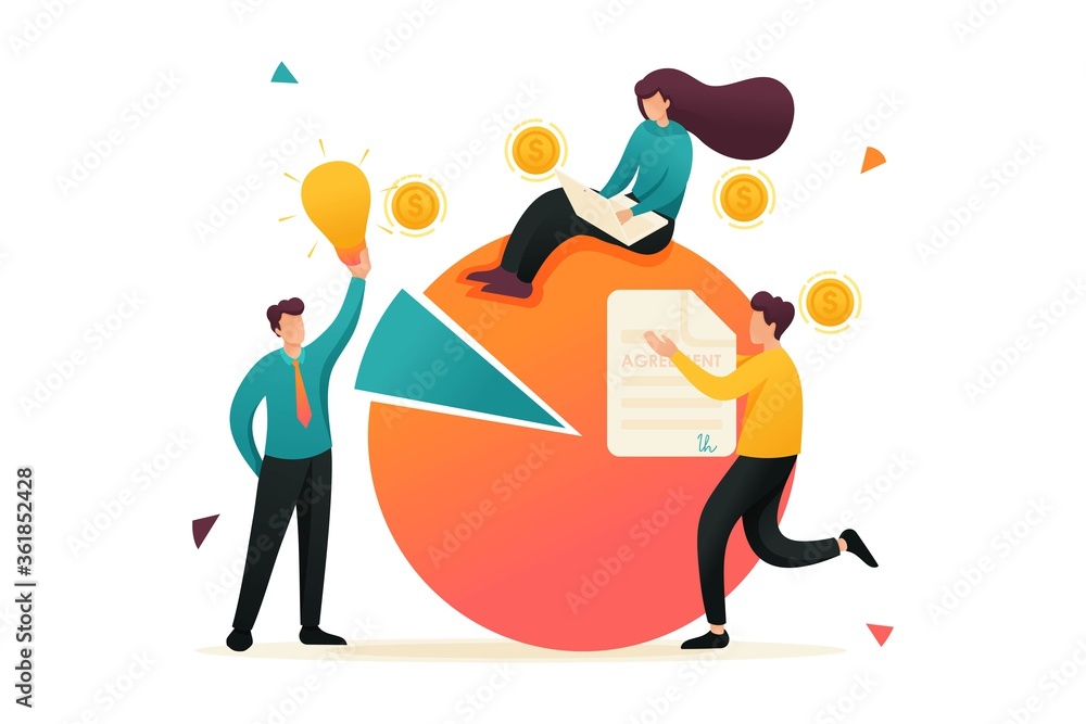 Poster chart with data financial statements, credit debt. flat 2d character. concept for web design
