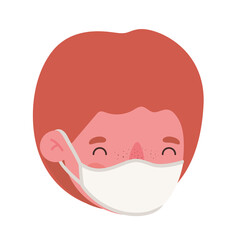 boy head with mask design of medical care and covid 19 virus theme Vector illustration