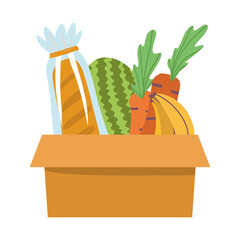 grocery box with vegetables fruits and bread isolated icon design