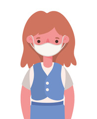 Girl kid with uniform medical mask design, Back to school and social distancing theme Vector illustration