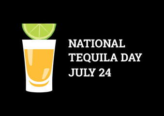 National Tequila Day vector. Tequila shot with lime vector. Golden tequila shot icon isolated on a black background. Mexican alcoholic drink icon. Tequila Day Poster, July 24