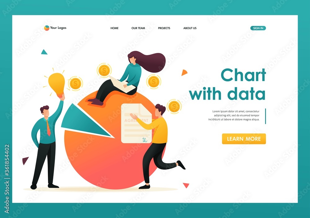 Poster chart with data financial statements, credit debt. flat 2d character. landing page concepts and web 