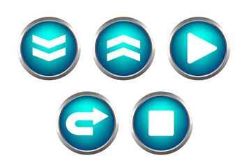 Icon button down, up, reverse, stop and play. Vector set of buttons for web design and design.