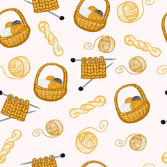 Knitting seamless pattern yellow and gray