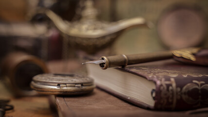 Pen Quill And Diary Book