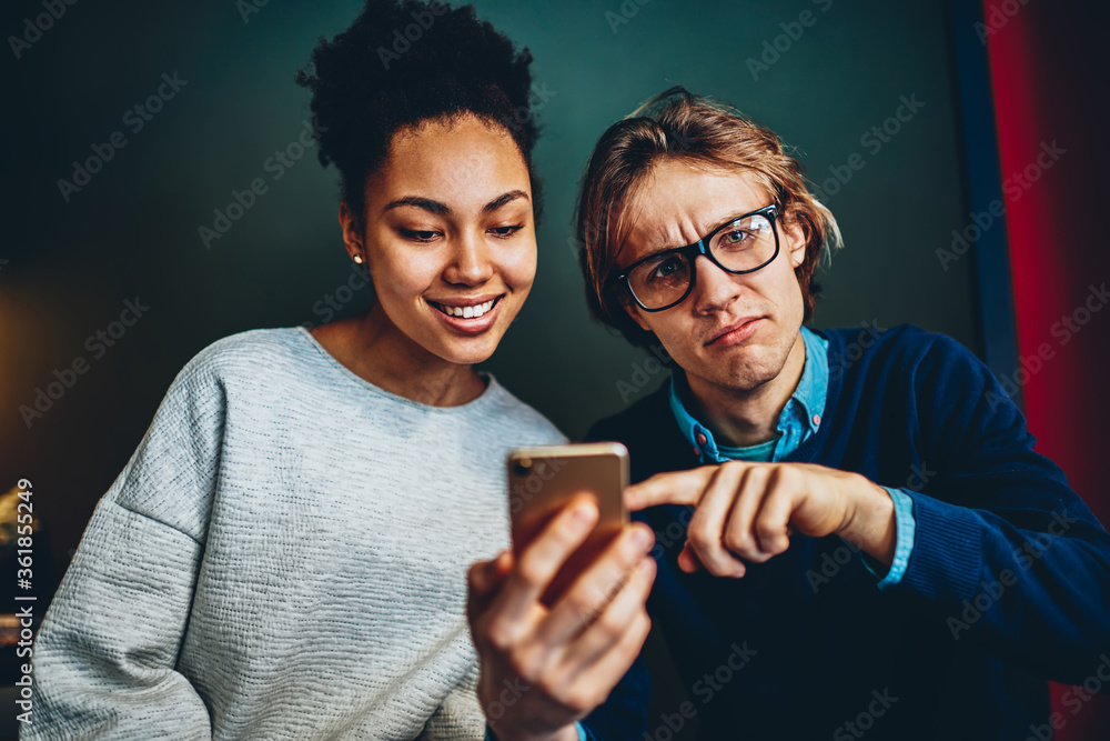 Aufkleber portrait of sad caucasian millennial male looking at camera upset with bad wifi connection for netwo