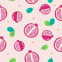 seamless pattern pomegranate fruits with leaf 