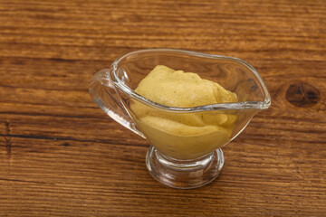 Dijon mustard sauce in the bowl